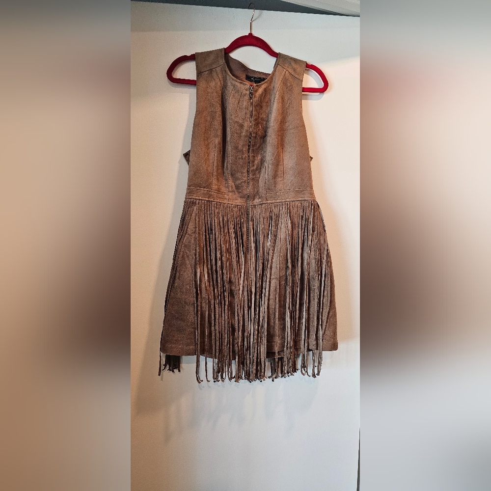 BCBGMAXAZRIA Hamin Fringe Faux Suede Vest/ Dress